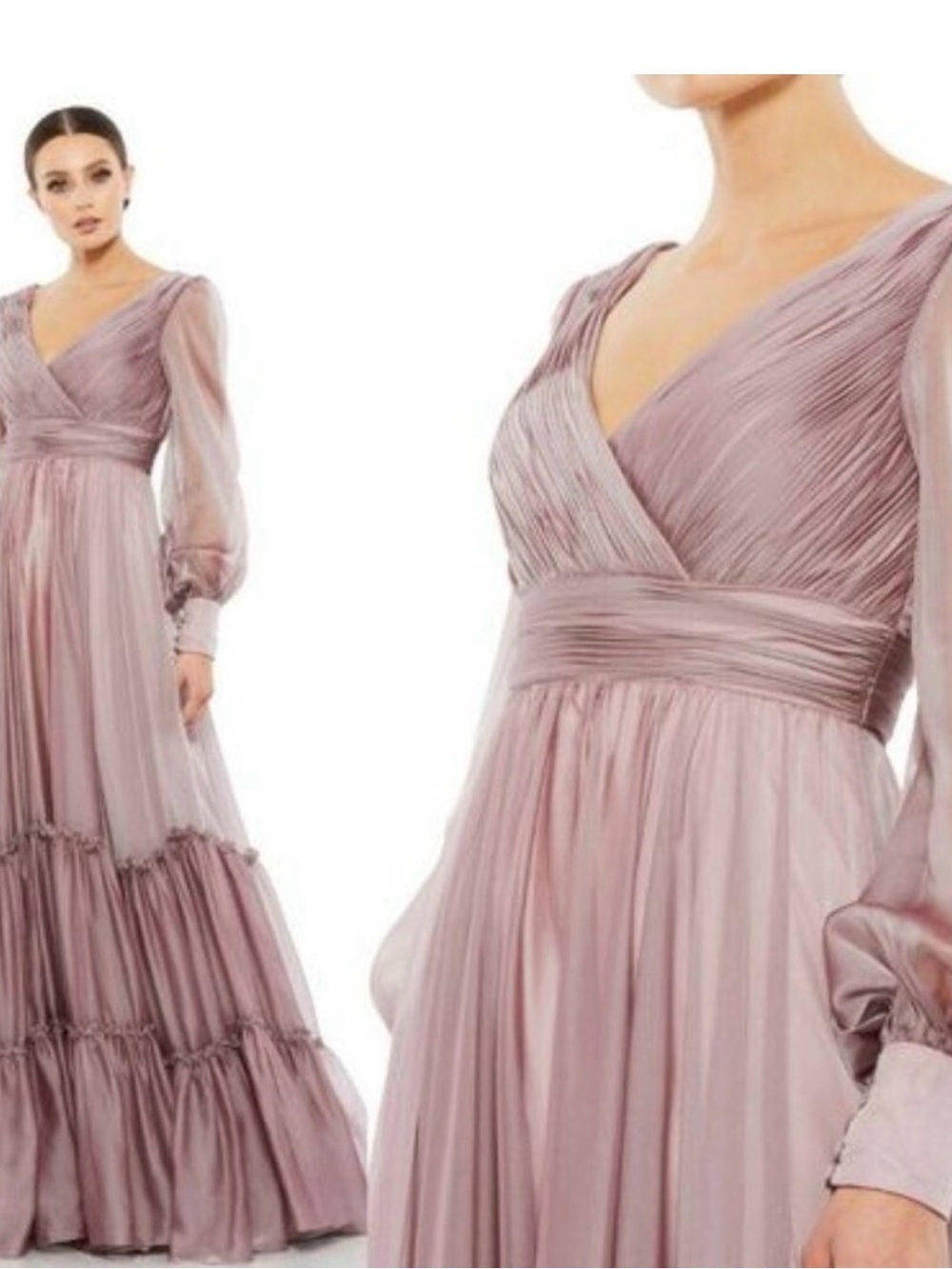 Mac Duggal Dusty Rose Pleated V-Neck Chiffon Gown